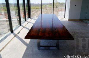 winery table, reclaimed wood tables Ontario, commercial reclaimed wood table, Wayne Gretzky Estates Winery, wine table, epoxy, resin, rustic winery furniture, reclaimed wood restaurant table, boardroom tables Ontario, conference tables Ontario, reclaimed wood metal base table