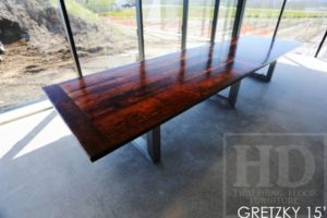 winery table, reclaimed wood tables Ontario, commercial reclaimed wood table, Wayne Gretzky Estates Winery, wine table, epoxy, resin, rustic winery furniture, reclaimed wood restaurant table, boardroom tables Ontario, conference tables Ontario, reclaimed wood metal base table