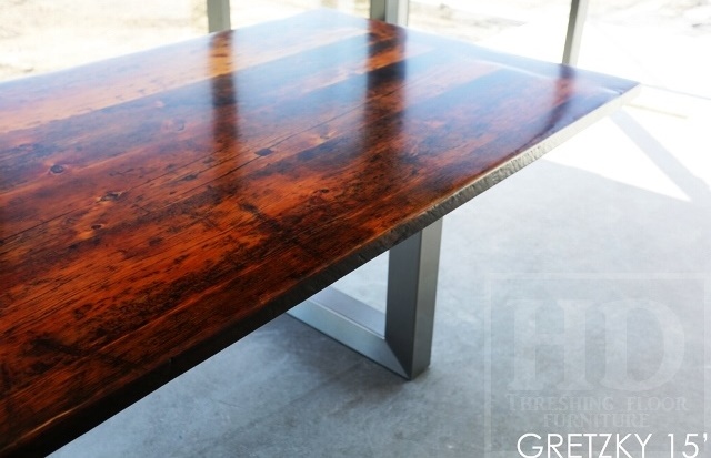 winery table, reclaimed wood tables Ontario, commercial reclaimed wood table, Wayne Gretzky Estates Winery, wine table, epoxy, resin, rustic winery furniture, reclaimed wood restaurant table, boardroom tables Ontario, conference tables Ontario, reclaimed wood metal base table