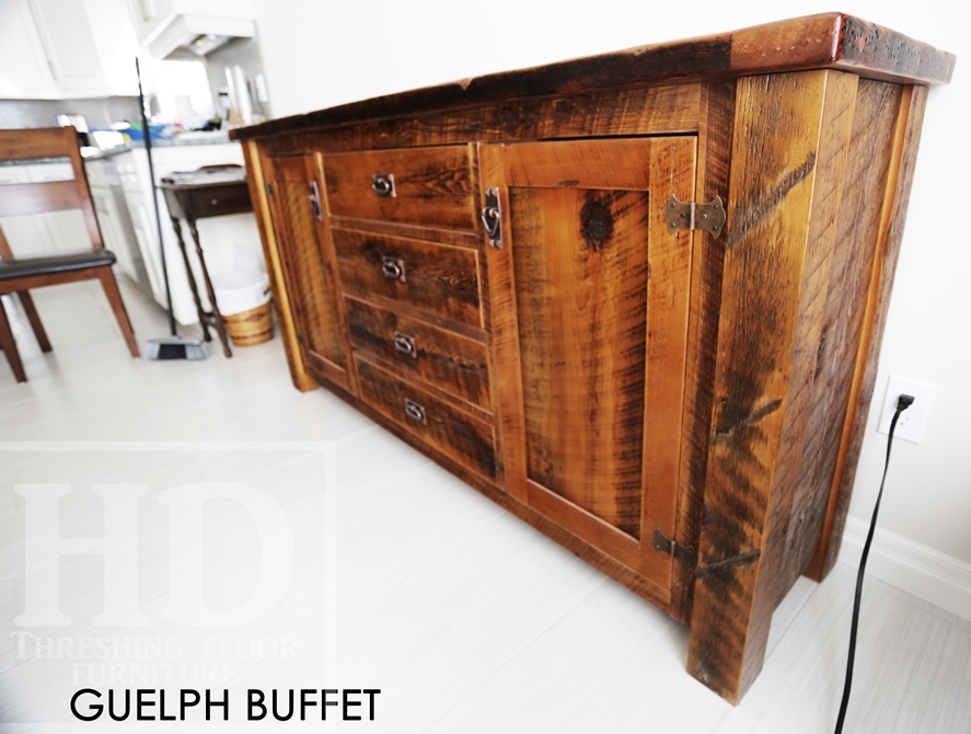 rustic wood sideboard, reclaimed wood furniture, Guelph, Ontario, recycled wood furniture, Gerald Reinink, mennonite furniture, solid wood furniture, cottage furniture Ontario, country style furniture, modern farmhouse, reclaimed wood cabinet, reclaimed wood buffet, threshing floor furniture