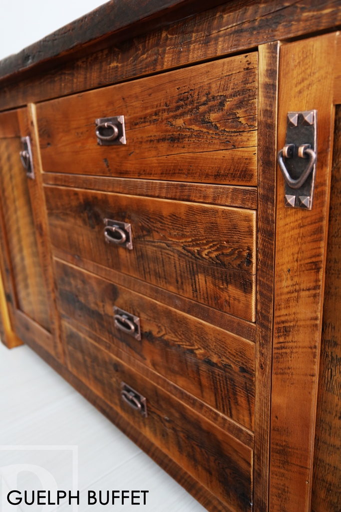 rustic wood sideboard, reclaimed wood furniture, Guelph, Ontario, recycled wood furniture, Gerald Reinink, mennonite furniture, solid wood furniture, cottage furniture Ontario, country style furniture, modern farmhouse, reclaimed wood cabinet, reclaimed wood buffet, threshing floor furniture