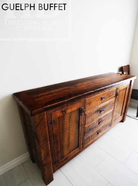 rustic wood sideboard, reclaimed wood furniture, Guelph, Ontario, recycled wood furniture, Gerald Reinink, mennonite furniture, solid wood furniture, cottage furniture Ontario, country style furniture, modern farmhouse, reclaimed wood cabinet, reclaimed wood buffet, threshing floor furniture