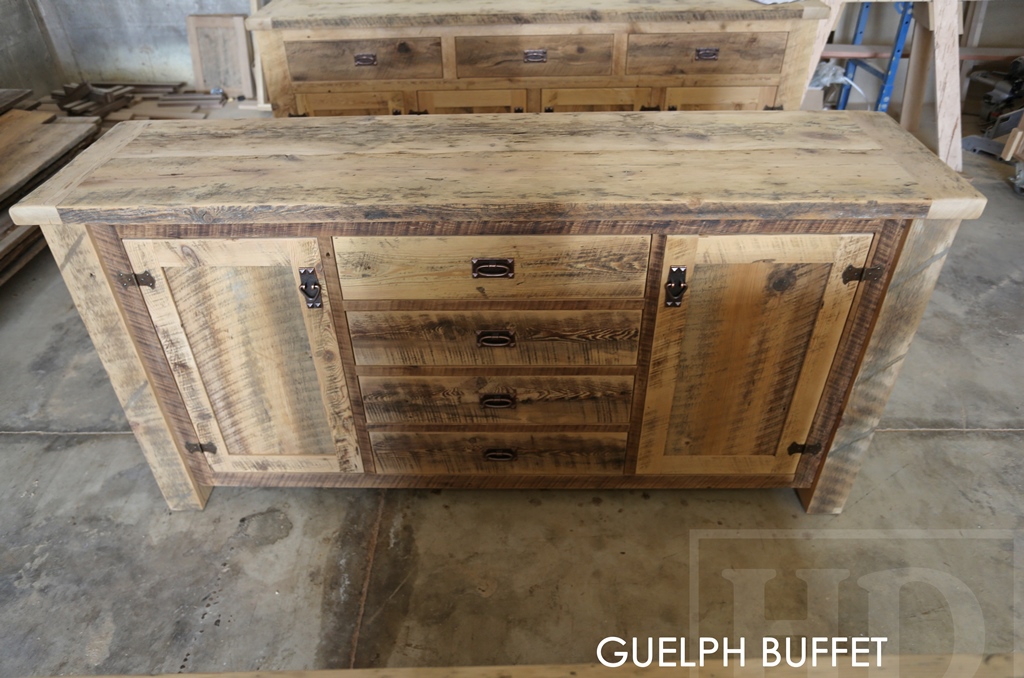 rustic wood sideboard, reclaimed wood furniture, Guelph, Ontario, recycled wood furniture, Gerald Reinink, mennonite furniture, solid wood furniture, cottage furniture Ontario, country style furniture, modern farmhouse, reclaimed wood cabinet, reclaimed wood buffet, threshing floor furniture