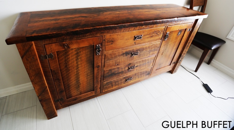 rustic wood sideboard, reclaimed wood furniture, Guelph, Ontario, recycled wood furniture, Gerald Reinink, mennonite furniture, solid wood furniture, cottage furniture Ontario, country style furniture, modern farmhouse, reclaimed wood cabinet, reclaimed wood buffet, threshing floor furniture