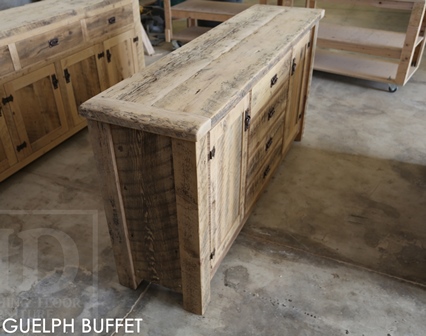 rustic wood sideboard, reclaimed wood furniture, Guelph, Ontario, recycled wood furniture, Gerald Reinink, mennonite furniture, solid wood furniture, cottage furniture Ontario, country style furniture, modern farmhouse, reclaimed wood cabinet, reclaimed wood buffet, threshing floor furniture