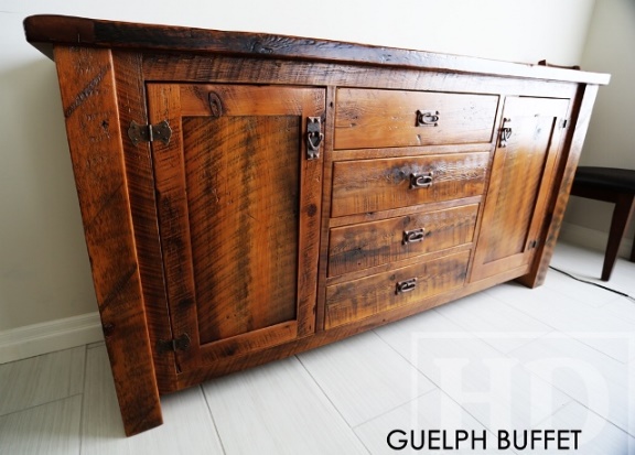 rustic wood sideboard, reclaimed wood furniture, Guelph, Ontario, recycled wood furniture, Gerald Reinink, mennonite furniture, solid wood furniture, cottage furniture Ontario, country style furniture, modern farmhouse, reclaimed wood cabinet, reclaimed wood buffet, threshing floor furniture