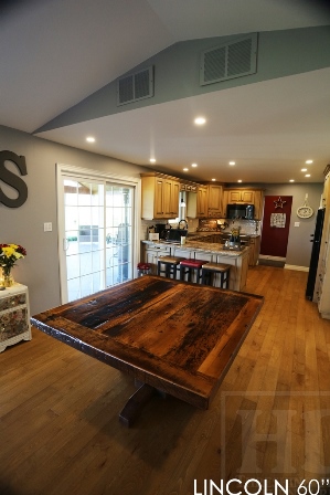 reclaimed wood pedestal table, Mennonite Furniture, epoxy, resin, rustic farmhouse, HD Threshing, HD Threshing Floor Furniture, barnwood furniture, rustic wood table, solid wood furniture, ontario wood