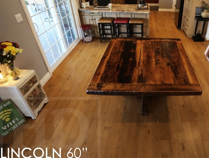 reclaimed wood pedestal table, Mennonite Furniture, epoxy, resin, rustic farmhouse, HD Threshing, HD Threshing Floor Furniture, barnwood furniture, rustic wood table, solid wood furniture, ontario wood, threshing floor, threshing floor furniture, threshing floor table