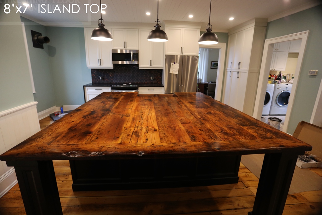 reclaimed wood island top, Cambridge, Ontario, rustic island top, mennonite furniture, reclaimed wood top, island top, farmhouse millwork, recycled wood furniture