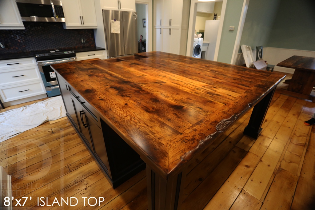 reclaimed wood island top, Cambridge, Ontario, rustic island top, mennonite furniture, reclaimed wood top, island top, farmhouse millwork, recycled wood furniture