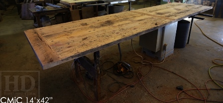 reclaimed wood boardroom table, high gloss table, boardroom table Toronto, solid wood furniture, Toronto Ontario, Mennonite furniture, metal base table