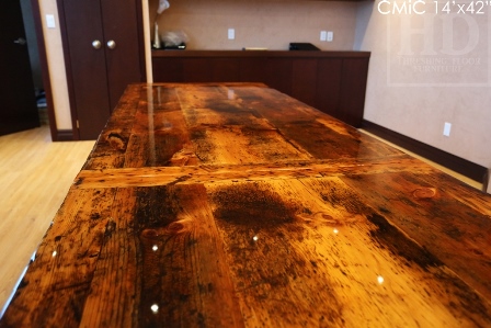 reclaimed wood boardroom table, high gloss table, boardroom table Toronto, solid wood furniture, Toronto Ontario, Mennonite furniture, metal base table