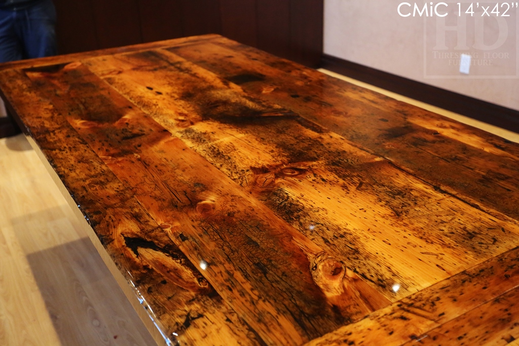 reclaimed wood boardroom table, high gloss table, boardroom table Toronto, solid wood furniture, Toronto Ontario, Mennonite furniture, metal base table