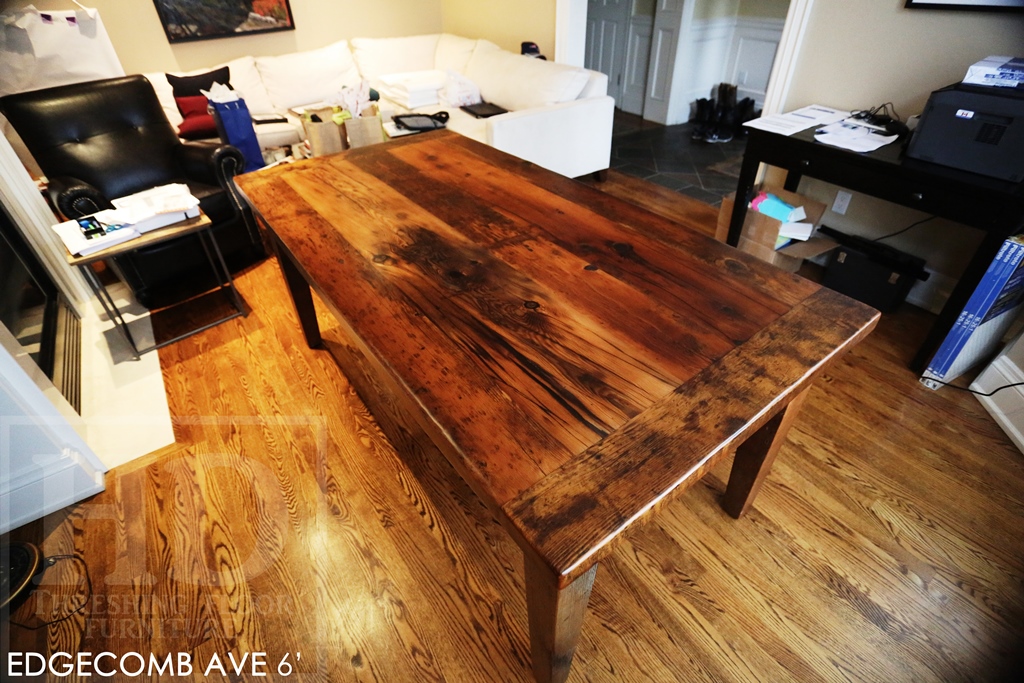 reclaimed wood table Toronto, custom table Toronto, mennonite furniture, epoxy, Gerald Reinink, HD Threshing, HD Threshing Floor Furniture, recycled wood furniture, recycled wood table, solid wood furniture, farmhouse table, harvest tables Toronto