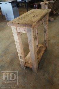 reclaimed wood console table, reclaimed wood sofa table, reclaimed wood hall table, reclaimed wood table Ontario, mennonite furniture, custom reclaimed wood furniture, solid wood furniture Ontario, cottage furniture Ontario, farmhouse table