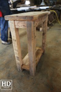 reclaimed wood console table, reclaimed wood sofa table, reclaimed wood hall table, reclaimed wood table Ontario, mennonite furniture, custom reclaimed wood furniture, solid wood furniture Ontario, cottage furniture Ontario, farmhouse table