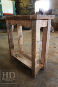 reclaimed wood console table, reclaimed wood sofa table, reclaimed wood hall table, reclaimed wood table Ontario, mennonite furniture, custom reclaimed wood furniture, solid wood furniture Ontario, cottage furniture Ontario, farmhouse table