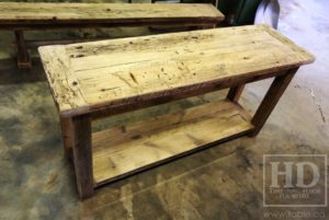 reclaimed wood console table, reclaimed wood sofa table, reclaimed wood hall table, reclaimed wood table Ontario, mennonite furniture, custom reclaimed wood furniture, solid wood furniture Ontario, cottage furniture Ontario, farmhouse table