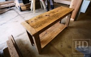 reclaimed wood console table, reclaimed wood sofa table, reclaimed wood hall table, reclaimed wood table Ontario, mennonite furniture, custom reclaimed wood furniture, solid wood furniture Ontario, cottage furniture Ontario, farmhouse table