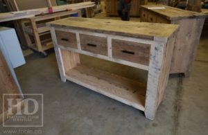 reclaimed wood console table, reclaimed wood sofa table, reclaimed wood hall table, reclaimed wood table Ontario, mennonite furniture, custom reclaimed wood furniture, solid wood furniture Ontario, cottage furniture Ontario, farmhouse table