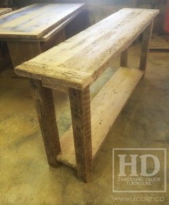 reclaimed wood console table, reclaimed wood sofa table, reclaimed wood hall table, reclaimed wood table Ontario, mennonite furniture, custom reclaimed wood furniture, solid wood furniture Ontario, cottage furniture Ontario, farmhouse table