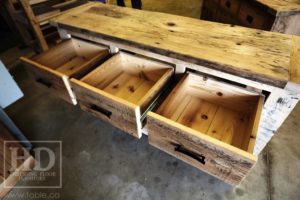 reclaimed wood console table, reclaimed wood sofa table, reclaimed wood hall table, reclaimed wood table Ontario, mennonite furniture, custom reclaimed wood furniture, solid wood furniture Ontario, cottage furniture Ontario, farmhouse table