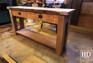 reclaimed wood console table, reclaimed wood sofa table, reclaimed wood hall table, reclaimed wood table Ontario, mennonite furniture, custom reclaimed wood furniture, solid wood furniture Ontario, cottage furniture Ontario, farmhouse table