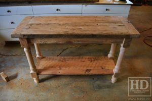 reclaimed wood console table, reclaimed wood sofa table, reclaimed wood hall table, reclaimed wood table Ontario, mennonite furniture, custom reclaimed wood furniture, solid wood furniture Ontario, cottage furniture Ontario, farmhouse table
