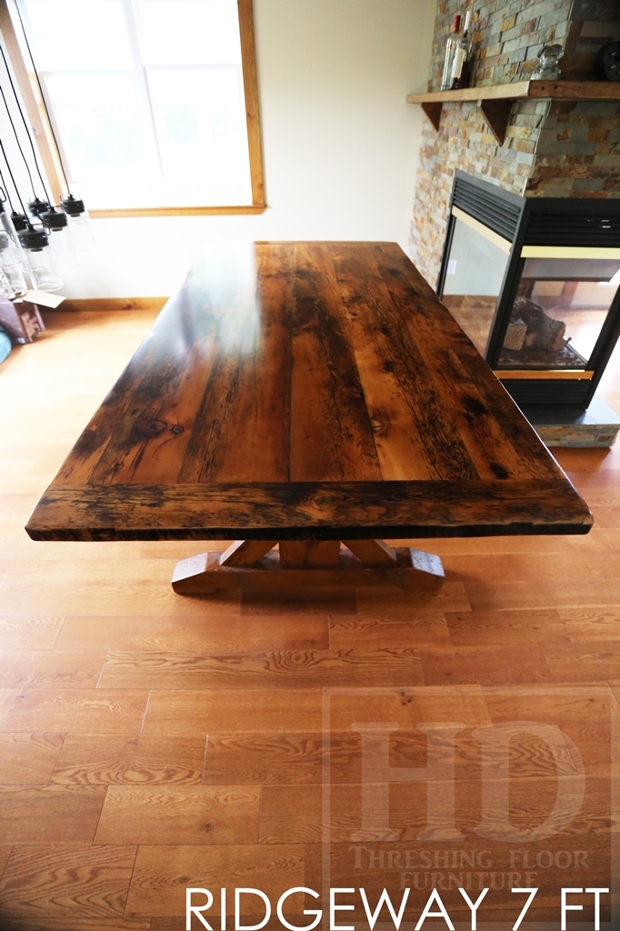 sawbuck table, reclaimed wood table ridgeway ontario, epoxy, epoxy, threshing floor, rustic wood table, recycled wood furniture, mennonite furniture, solid wood furniture, cottage table
