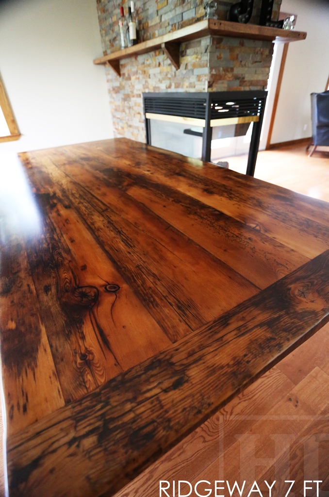 sawbuck table, reclaimed wood table ridgeway ontario, epoxy, epoxy, threshing floor, rustic wood table, recycled wood furniture, mennonite furniture, solid wood furniture, cottage table