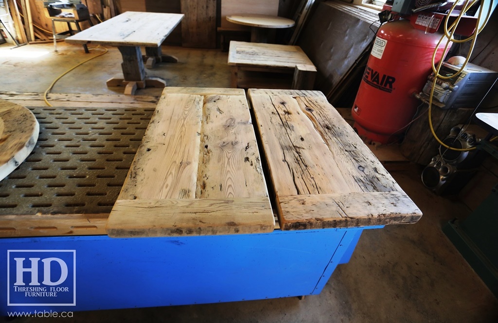 Ontario barnwood table tops, custom tops, HD Threshing Floor Furniture, rustic, distressed wood top, Gerald Reinink, mennonite furniture