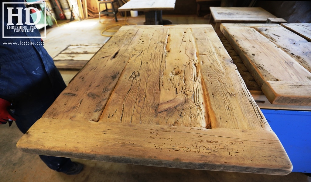 Ontario barnwood table tops, custom tops, HD Threshing Floor Furniture, rustic, distressed wood top, Gerald Reinink, mennonite furniture