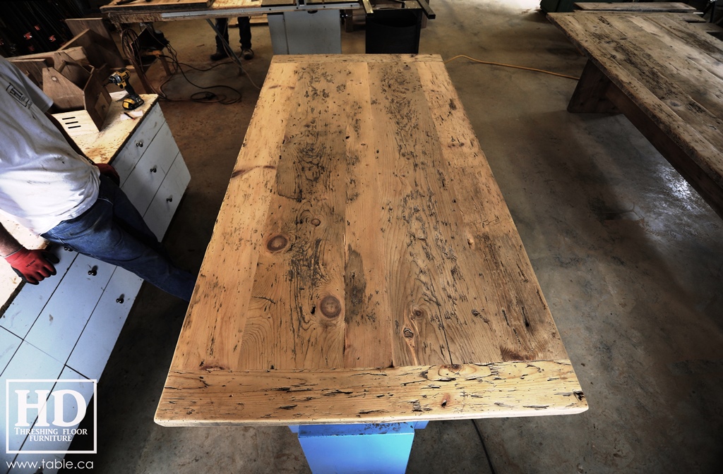 Ontario barnwood table tops, custom tops, HD Threshing Floor Furniture, rustic, distressed wood top, Gerald Reinink, mennonite furniture