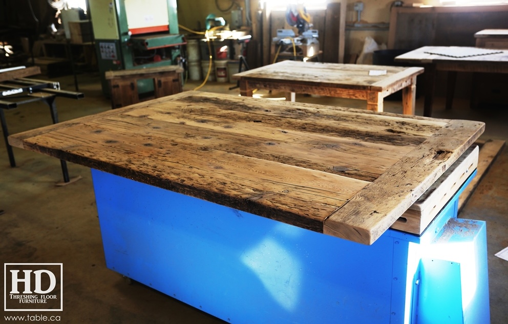 Ontario barnwood table tops, custom tops, HD Threshing Floor Furniture, rustic, distressed wood top, Gerald Reinink, mennonite furniture