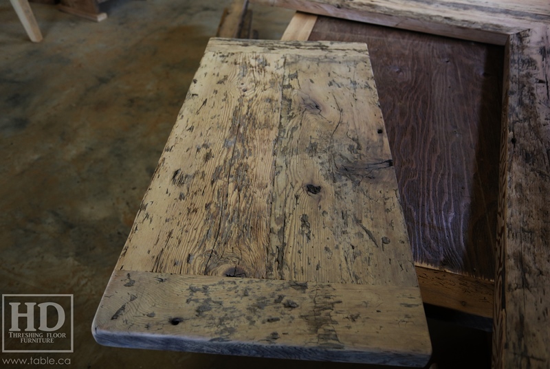 reclaimed wood top, rustic wood furniture, reclaimed wood furniture Ontario, Mennonite furniture, solid wood furniture, custom distressed wood furniture, HD Threshing, Gerald Reinink, hemlock, pine