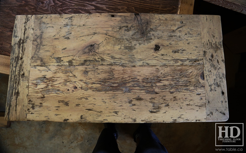 reclaimed wood top, rustic wood furniture, reclaimed wood furniture Ontario, Mennonite furniture, solid wood furniture, custom distressed wood furniture, HD Threshing, Gerald Reinink, hemlock, pine