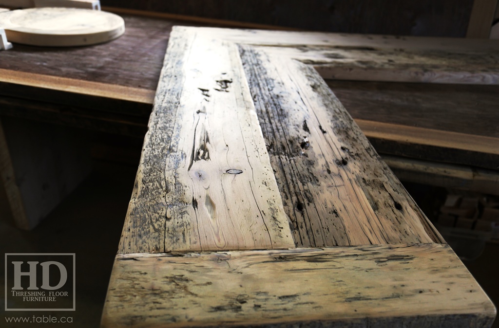 reclaimed wood top, rustic wood furniture, reclaimed wood furniture Ontario, Mennonite furniture, solid wood furniture, custom distressed wood furniture, HD Threshing, Gerald Reinink, hemlock, pine