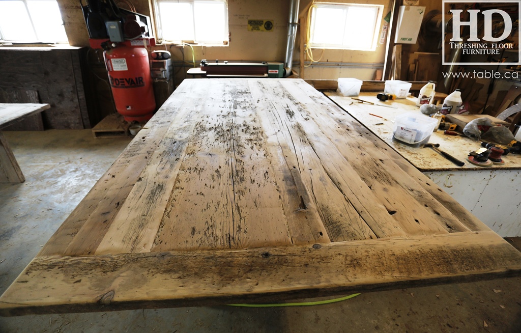 reclaimed wood top, rustic wood furniture, reclaimed wood furniture Ontario, Mennonite furniture, solid wood furniture, custom distressed wood furniture, HD Threshing, Gerald Reinink, hemlock, pine