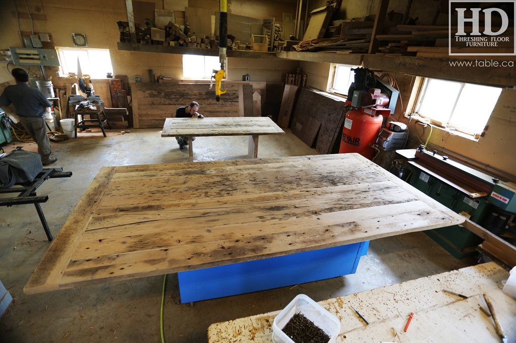 reclaimed wood top, rustic wood furniture, reclaimed wood furniture Ontario, Mennonite furniture, solid wood furniture, custom distressed wood furniture, HD Threshing, Gerald Reinink, hemlock, pine