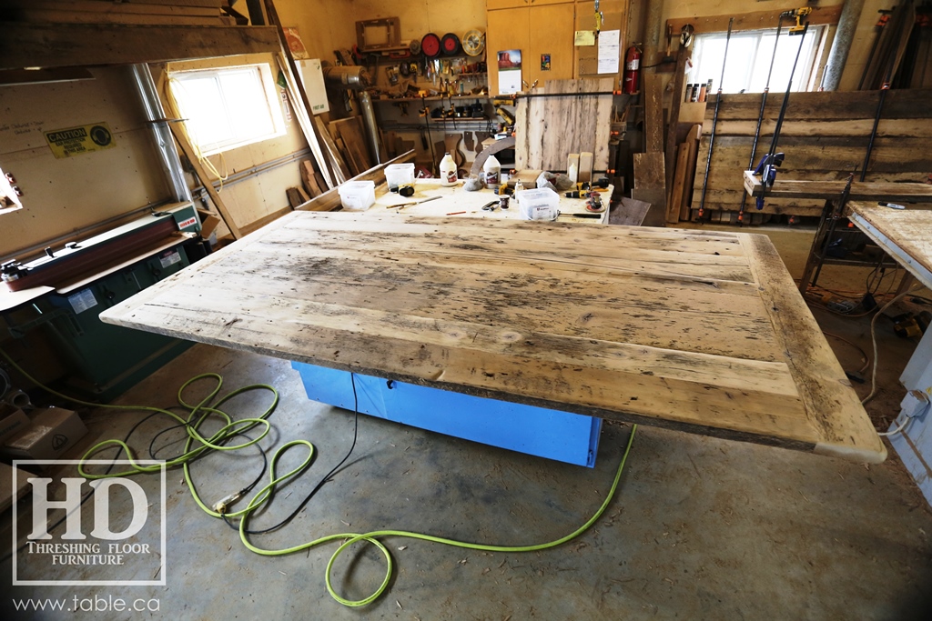 reclaimed wood top, rustic wood furniture, reclaimed wood furniture Ontario, Mennonite furniture, solid wood furniture, custom distressed wood furniture, HD Threshing, Gerald Reinink, hemlock, pine