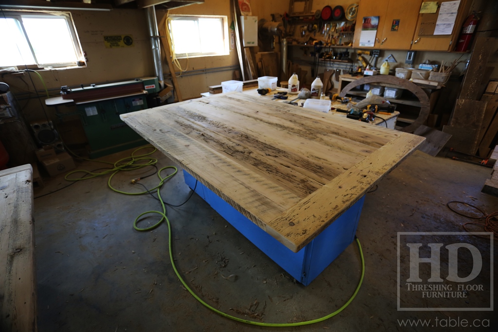 reclaimed wood top, rustic wood furniture, reclaimed wood furniture Ontario, Mennonite furniture, solid wood furniture, custom distressed wood furniture, HD Threshing, Gerald Reinink, hemlock, pine