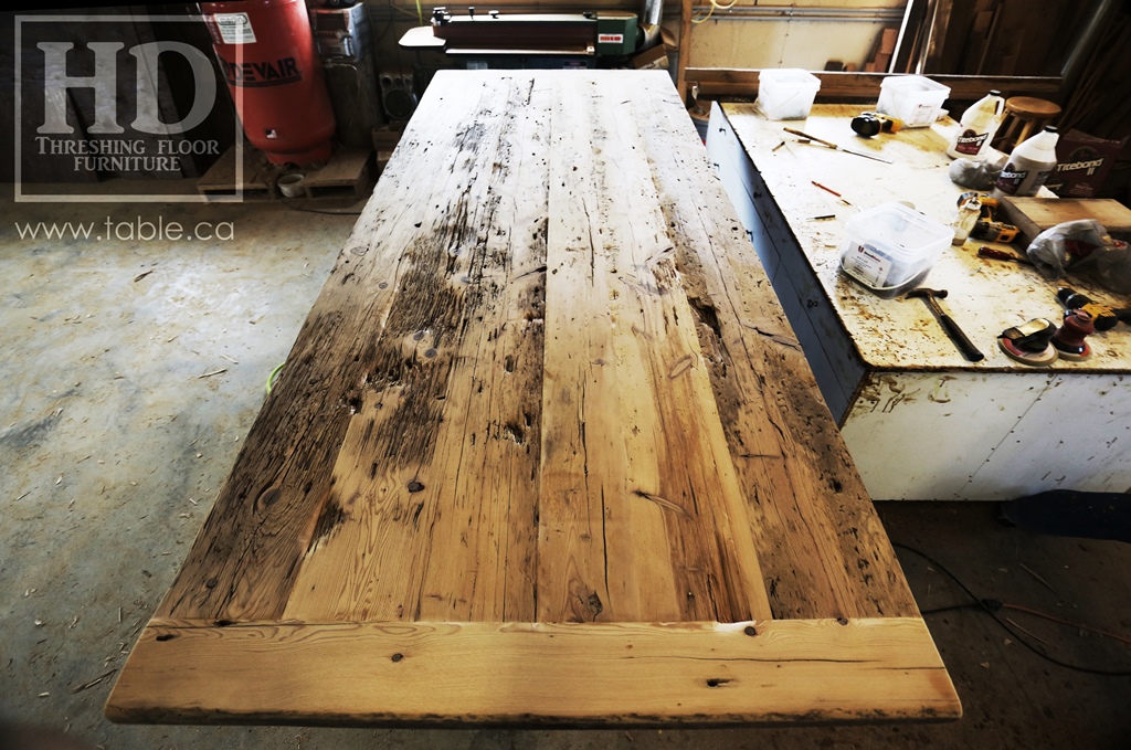 reclaimed wood top, rustic wood furniture, reclaimed wood furniture Ontario, Mennonite furniture, solid wood furniture, custom distressed wood furniture, HD Threshing, Gerald Reinink, hemlock, pine