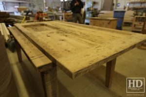 reclaimed wood top, rustic wood furniture, reclaimed wood furniture Ontario, Mennonite furniture, solid wood furniture, custom distressed wood furniture, HD Threshing, Gerald Reinink, hemlock, pine, recycled wood furniture