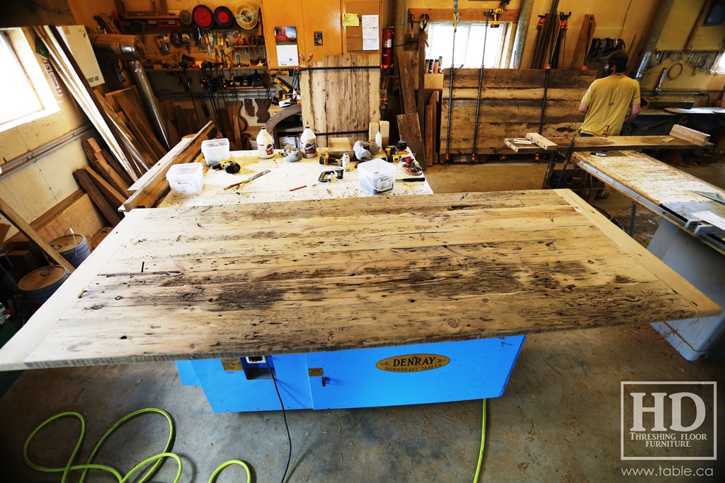 reclaimed wood top, rustic wood furniture, reclaimed wood furniture Ontario, Mennonite furniture, solid wood furniture, custom distressed wood furniture, HD Threshing, Gerald Reinink, hemlock, pine