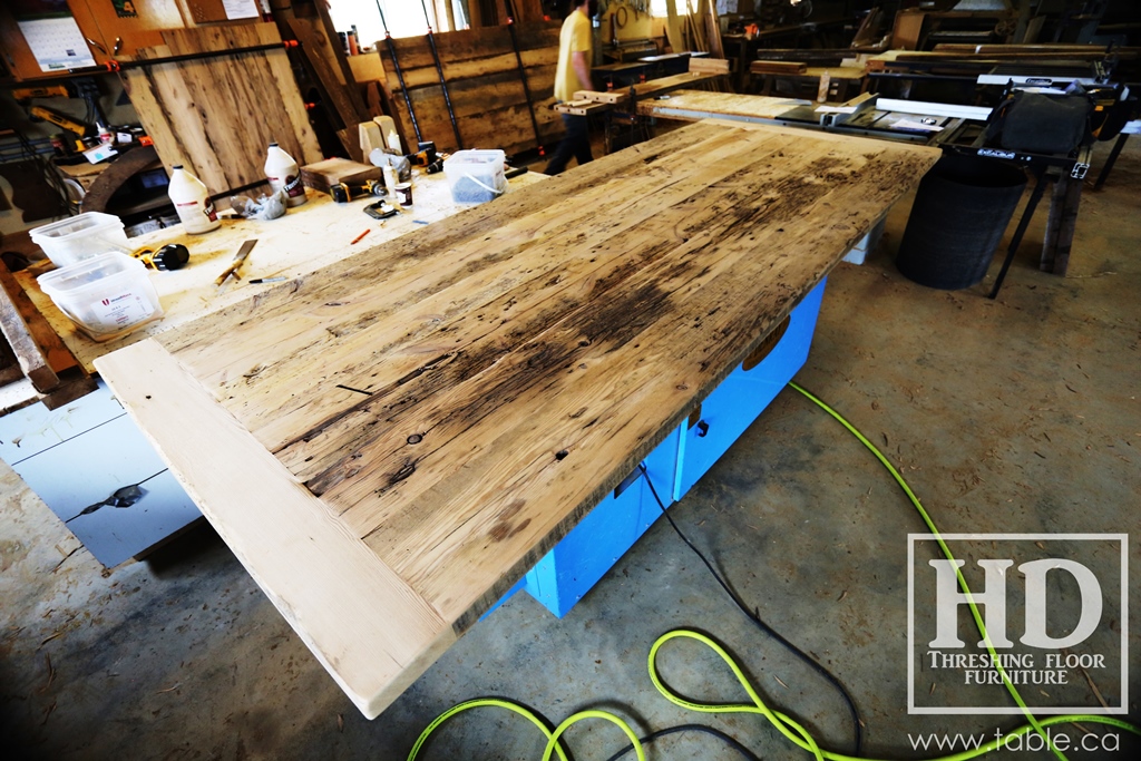 reclaimed wood top, rustic wood furniture, reclaimed wood furniture Ontario, Mennonite furniture, solid wood furniture, custom distressed wood furniture, HD Threshing, Gerald Reinink, hemlock, pine