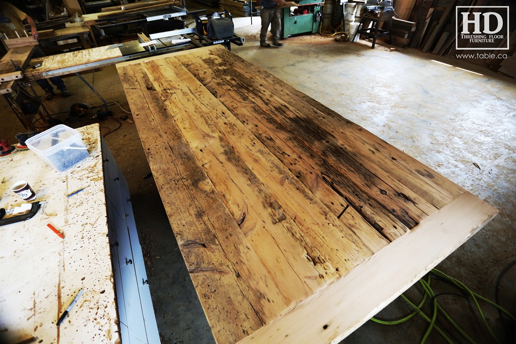 reclaimed wood top, rustic wood furniture, reclaimed wood furniture Ontario, Mennonite furniture, solid wood furniture, custom distressed wood furniture, HD Threshing, Gerald Reinink, hemlock, pine