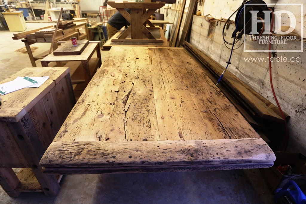 reclaimed wood top, rustic wood furniture, reclaimed wood furniture Ontario, Mennonite furniture, solid wood furniture, custom distressed wood furniture, HD Threshing, Gerald Reinink, hemlock, pine, recycled wood furniture