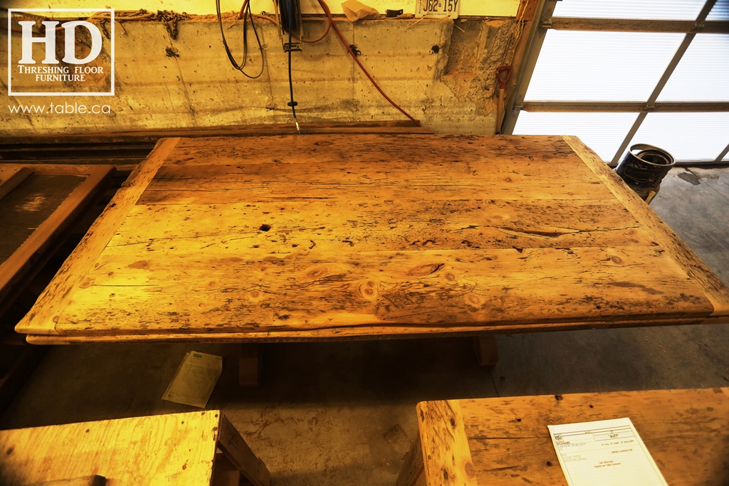 reclaimed wood top, rustic wood furniture, reclaimed wood furniture Ontario, Mennonite furniture, solid wood furniture, custom distressed wood furniture, HD Threshing, Gerald Reinink, hemlock, pine, recycled wood furniture