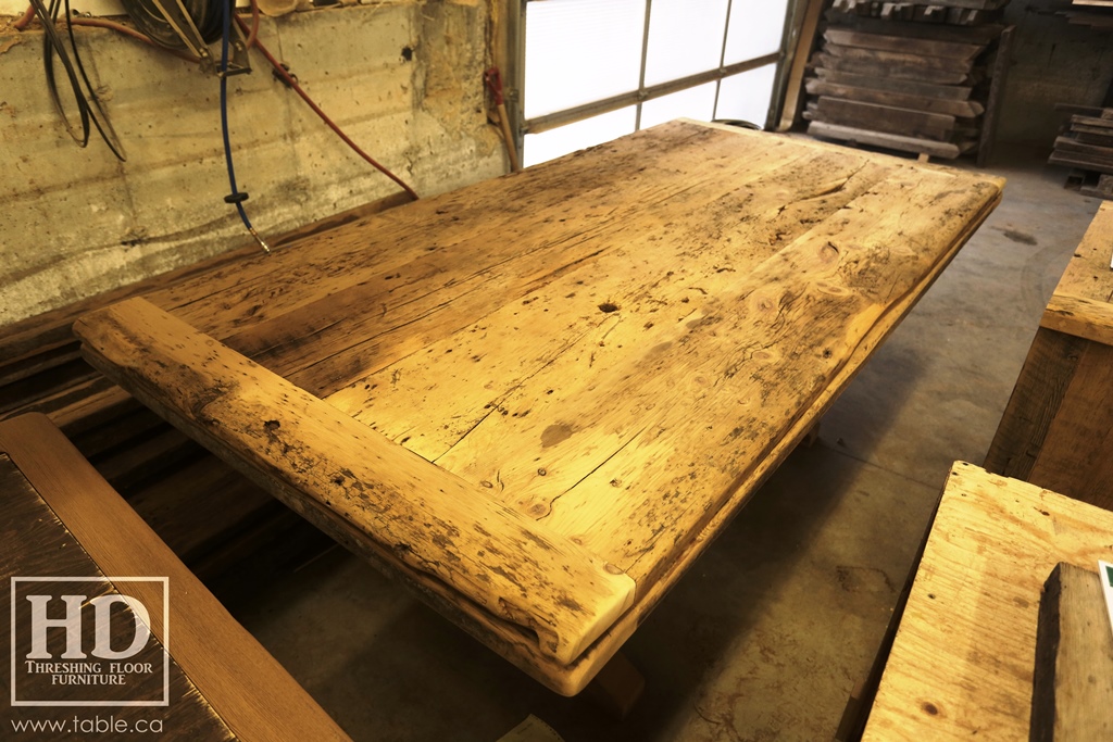 reclaimed wood top, rustic wood furniture, reclaimed wood furniture Ontario, Mennonite furniture, solid wood furniture, custom distressed wood furniture, HD Threshing, Gerald Reinink, hemlock, pine, recycled wood furniture