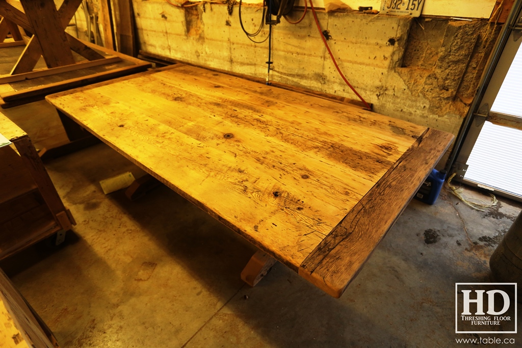 reclaimed wood top, rustic wood furniture, reclaimed wood furniture Ontario, Mennonite furniture, solid wood furniture, custom distressed wood furniture, HD Threshing, Gerald Reinink, hemlock, pine, recycled wood furniture